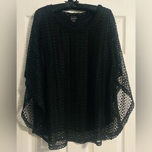 Covington Womens Top sz 2X Black Crochet Overlay Batwing Sleeve Tank Lined NWOT